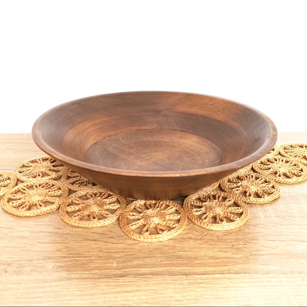 Vintage Large Walnut Wood Serving Bowl